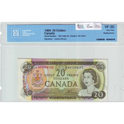 Bank of Canada; $20.00 Replacement note 1969, BC-50bA, serial *WV1398153, CCCS VF-30.