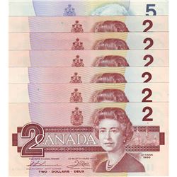 Bank of Canada; $2.00 notes 1986, BC-55b, Thiessen Crow, EGD x 3, BUG, BUK & BUC, Gem UNC. $5.00 not