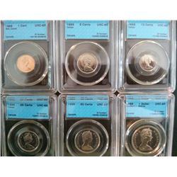 Uncirculated Set 1969 all CCCS certified. Cent UNC-65; Red, Cameo, 5 cents UNC-65; Cameo, 10 cents U