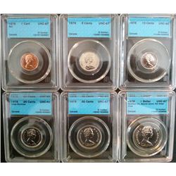 Uncirculated Set 1978 all CCCS certified. Cent UNC-67; Red, 5 cents UNC-67, 10 cents UNC-66, 25 cent