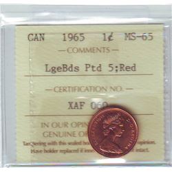 1 cent 1965 ICCS MS-65; Large Beads, Pointed 5, Red.