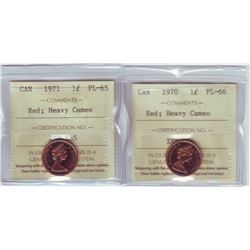 1 cent 1970 PL-66 and 1971 PL-65, both ICCS;  Red with Heavy Cameo.  Lot of 2 coins.