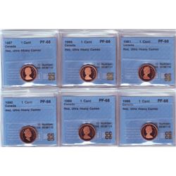 1 cent 1981, 1986, 1987, 1988, 1989 & 1990 all CCCS PF-68; Red Ultra Heavy Cameo. Lot of 6 coins.
