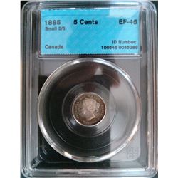 5 cents 1885 CCCS EF-45; Small 5/5.