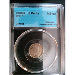 5 cents 1903H CCCS MS-63; Small H.
