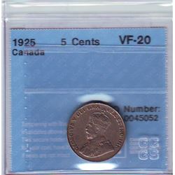 5 cents 1925, CCCS VF-20, problem free key date.