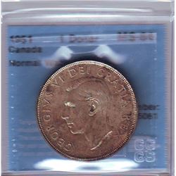 Silver dollar 1951, CCCS MS-64; Normal Water Lines.