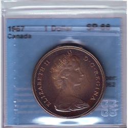 Silver dollar 1967, CCCS SP-66, blue/gold toning on mirror surface.