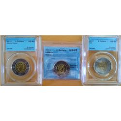 2 dollars 2011 MS-64; Bear, 2011 MS-63; TT-200.4 & 2012 MS-65;Security Stamps, all CCCS certified. L