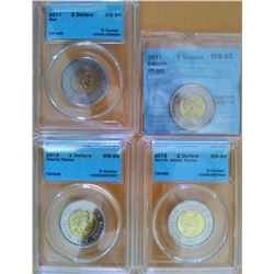 2 dollars 2011 MS-63; TT-200.4, 2011 MS-64; Bear, 2012 MS-64; Security Stamps, Rippled & 2012 MS-64;