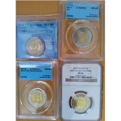 2 dollars 2011 MS-63; TT-200.4, 2011 MS-63; Bear, 2012 MS-64; War of 1812, Security Stamps, all 3 CC