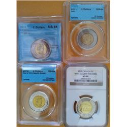 2 dollars 2011 MS-64; TT-200.4, 2011 MS-64; Bear, 2012 MS-65; War of 1812, Security Stamps, all 3 CC
