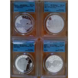 20 dollars 2014 Bison series Proof coins; The Bull and his Mate, A Family at Rest, The Fight & A Por