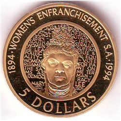 Australia: 5 dollars 1994, Centennial of Woman Enfranchisement, KM # 224a, Proof coin in Aluminum-Br
