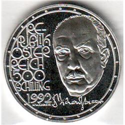 Austria: 500 Schillings 1992, Richard Strauss, KM # 3021. Proof coin containing 0.7125 oz ASW.