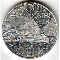 Austria: 500 Schillings 1993, Hallstatt and Lakes Region, KM # 3011. Proof coin containing 0.7125 oz