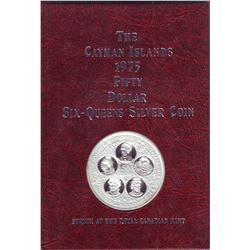 Cayman Islands: 50 dollars 1975, 5 Queens, KM # 12. Proof coin containing 1.9314 oz ASW.
