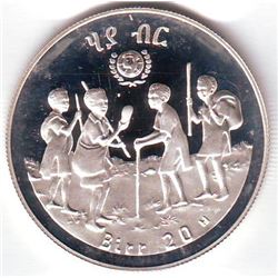 Ethiopia: 20 birr EE1972 (1979), International Year of the Child, KM # 54. Proof coin containing 0.6