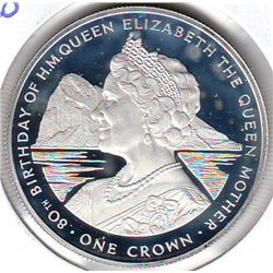 Gibraltar: 1 crown 1980, Queen Mother's 80th Birthday, KM # 11a. Proof coin containing 0.8355 oz ASW