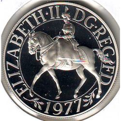 Great Britain: 25 new pence 1977, Queen's Silver Jubilee, KM # 920a. Proof coin containing 0.8355 oz