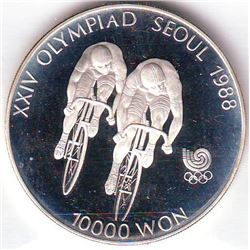 Korea-South: 10000 won 1988, Olympics, Cycling, KM # 76. Proof coin containing 0.9934 oz ASW.