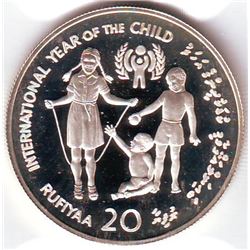 Maldives: 20 Rufiyaa AH1399 (1979), International Year of the Child, KM # 61. Proof coin containing 