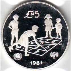 Malta: 5 pounds 1981, International Year of the Child, KM # 53. Proof coin containing 0.8356 oz ASW.