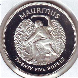 Mauritius: 25 rupees 1977, Queen's Silver Jubilee, KM # 43. Proof coin containing 0.8356 oz ASW.