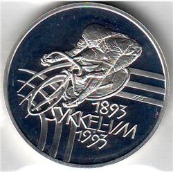 Norway: 100 kroner 1993, World Cycling Championships, 1 cyclist, KM # 443. Proof coin containing 1.0