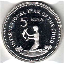Papua New Guinea: 5 kina 1981, International Year of the Child, KM # 18. Proof coin containing 0.451
