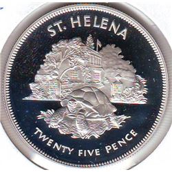 Saint-Helena: 25 pence 1977, Queen's Silver Jubilee, KM # 6a. Proof coin containing 0.8356 oz ASW.