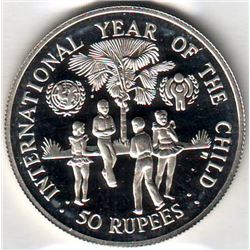 Seychelles: 50 rupees 1980, International Year of the Child, KM # 42. Proof coin containing 0.5744 o
