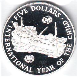 Solomon Islands: 5 dollars 1983, International Year of the Child, KM # 16. Proof coin containing 0.8