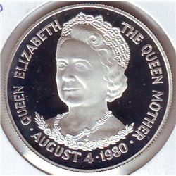 Tristan Da Cunha: 25 pence 1980, Queen Mother's 80th Birthday, KM # 3a. Proof coin containing 0.8356