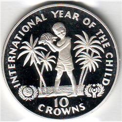 Turks & Caicos Islands: 10 crowns 1982, international Year of the Child, KM # 55. Proof coin contain