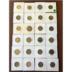 USA: 5 cents coin lot: Barber-Buffalo and silver Jefferson coin. Lot of 24 coins, 4 are silver.