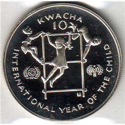 Zambia: 10 kwacha 1980, International Year of the Child, KM # 21. Proof coin containing 0.8043 oz AS