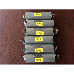5 cents rolls: 1927-1928-1929-1930-1931-1935-1936. lot of 6 rolls.