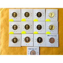 5 cents lot of 13 Canada proof 5 cents from nickel to silver. 1981-83-84-85-86-87-88-89-94-2000-2003