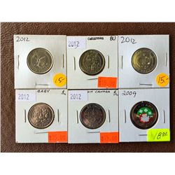 25 cents Uncirculated coins: 2009 Santa, 2012 Ice Cream Balloons, Christmass Tree, Wedding Rings and