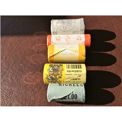 4 canadien coins rolls: $1 Jacques Cartier, 25 cents 2007 Biathlon, 50 cents 2012, 50 cents 2013. 5 