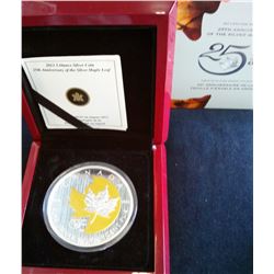 50 dollars 2013, 25th Anniversary of the Silver Maple Leaf, Selectively gold Plated, in case with bo