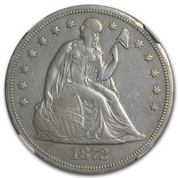 1872-CC Liberty Seated Dollar AU Details Cleaned NGC. PCGS Value $18,500