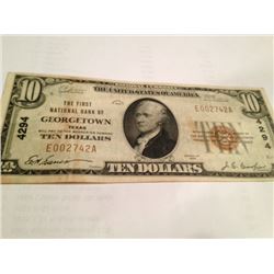 1929 $10 First National Bank Of Georgetown Note