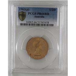 Australia: Elizabeth II Proof Half Penny 1963-(P) PR66 Red PCGS Certified (KM#61)