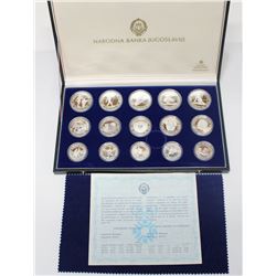 Yugoslavia  1984 Olympic sterling silver 15-coin set.  Comes with all original packaging including C