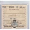 Image 1 : Newfoundland 5-cent 1940C ICCS Certified MS64. Soft satin fields with hints of golden brown toning.