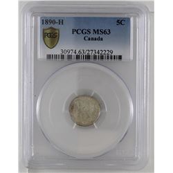 5-cent 1890H silver PCGS MS63