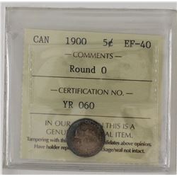 5-cent 1900 round '0' ICCS EF40. Rainbow toning