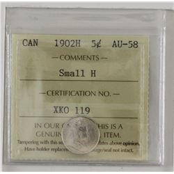 5-cent 1902H Small H ICCS Certified AU58. A flashy bight coin.